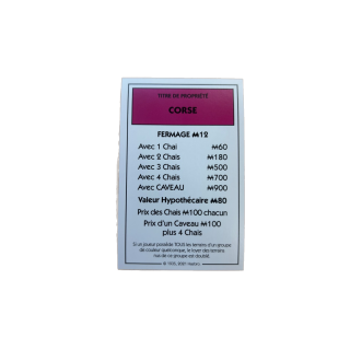 Carte Propriété CORSE - Monopoly Edition des Vins Hasbro