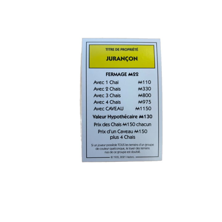 Carte Jurançon - Monopoly Edition des Vins Hasbro