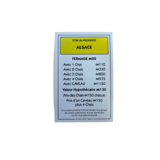 Carte Titre Propriété ALSACE - Monopoly Édition des Vins