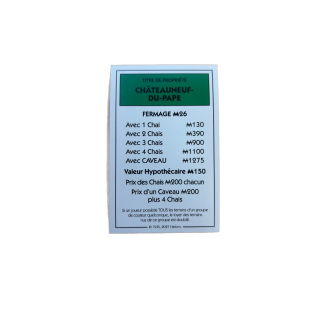 Carte Châteauneuf-du-Pape Monopoly Edition des Vins Hasbro