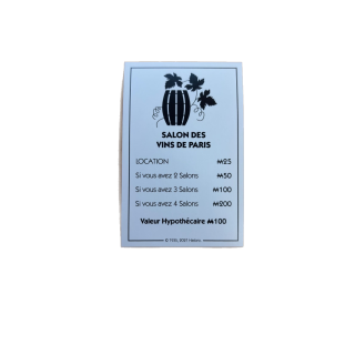 Carte Propriété Salon Vins Paris - Monopoly Vins Hasbro