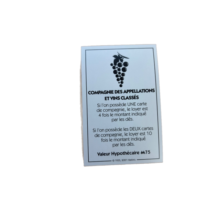 Carte Compagnie Vins — Monopoly Edition des Vins Hasbro