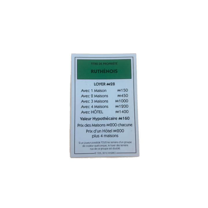 Titre propriété Ruthénois - Monopoly Aveyron Hasbro