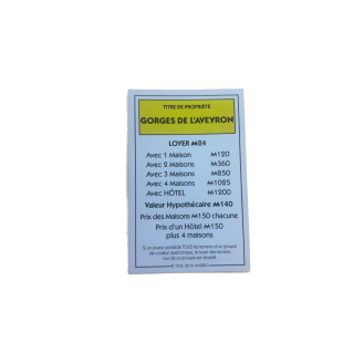 Titre propriété Gorges Aveyron - Monopoly Aveyron Hasbro