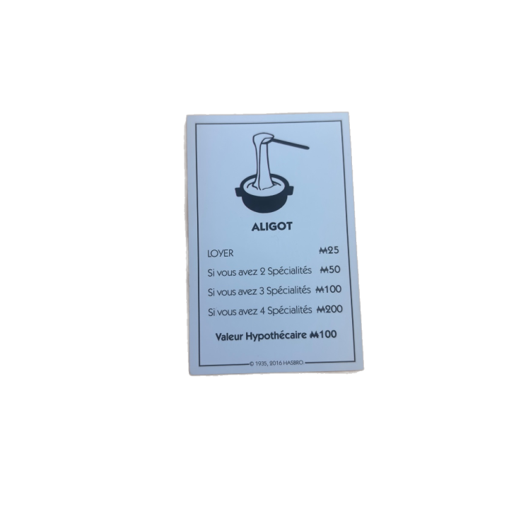 Titre propriété Aligot - Monopoly Aveyron Hasbro