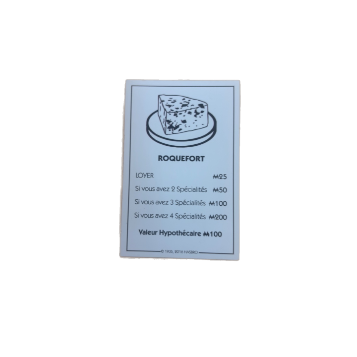 Titre propriété Roquefort - Monopoly Aveyron Hasbro
