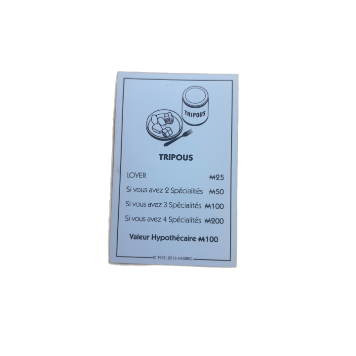 Titre propriété Tripous - Monopoly Aveyron Hasbro