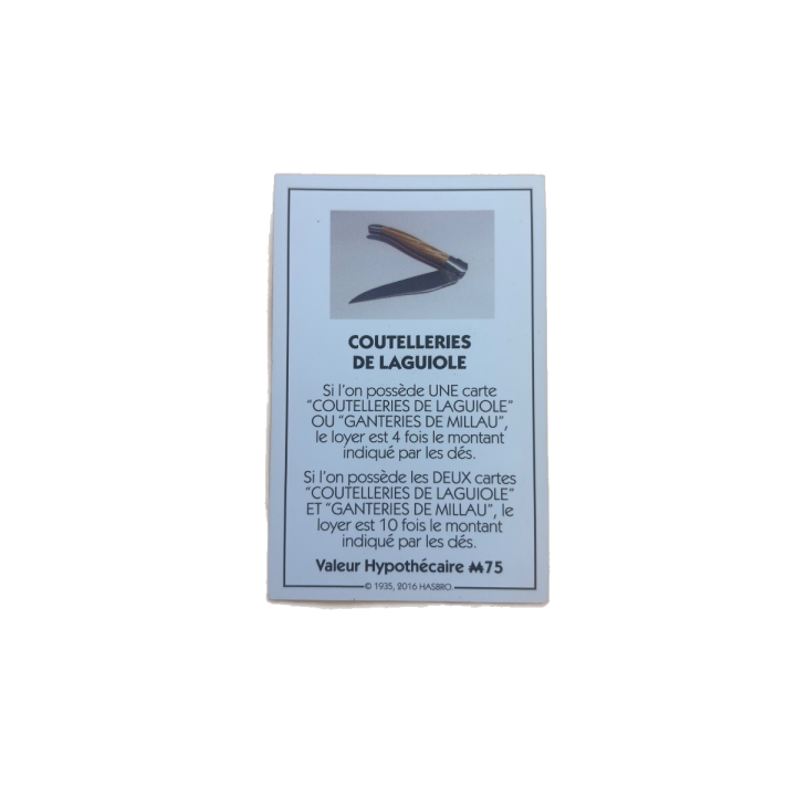 Carte Coutelleries Laguiole - Monopoly Aveyron Hasbro