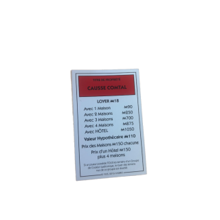 Carte Causse Comtal - Monopoly Aveyron Hasbro