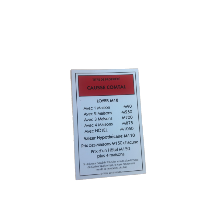 Carte Causse Comtal - Monopoly Aveyron Hasbro