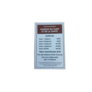 Titre propriété Gorges du Tarn - Monopoly Aveyron Hasbro