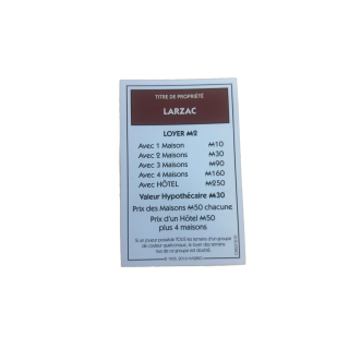Titre propriété Larzac - Monopoly Aveyron Hasbro