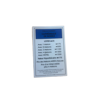 Titre propriété Cathédrale Rodez - Monopoly Aveyron Hasbro