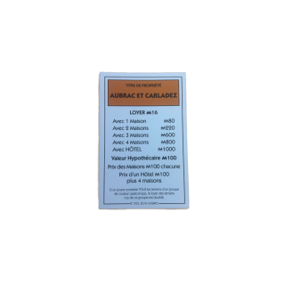 Titre propriété Aubrac Carladez - Monopoly Aveyron Hasbro