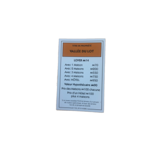 Titre propriété Vallée du Lot - Monopoly Aveyron Hasbro