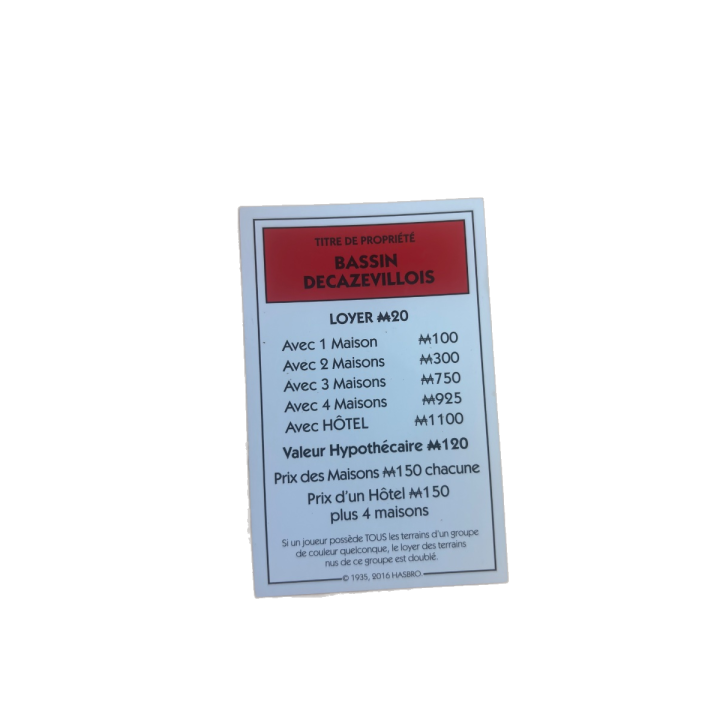 Titre propriété Bassin Decazevillois - Monopoly Aveyron