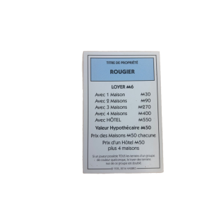 Titre propriété Rougier - Monopoly Aveyron - Hasbro
