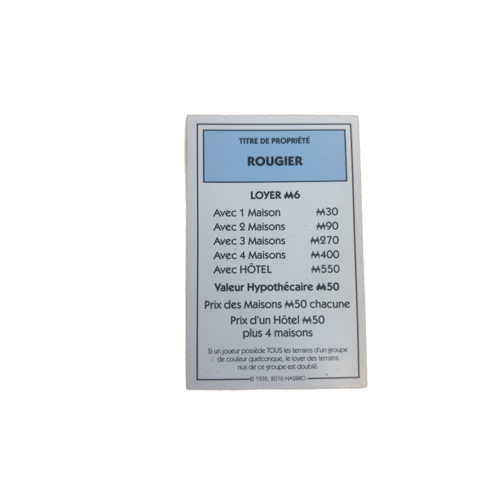 Titre propriété Rougier - Monopoly Aveyron - Hasbro