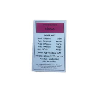 Titre propriété Ségala - Monopoly Aveyron Hasbro
