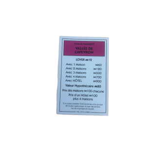 Titre propriété Vallée Aveyron - Monopoly Aveyron Hasbro