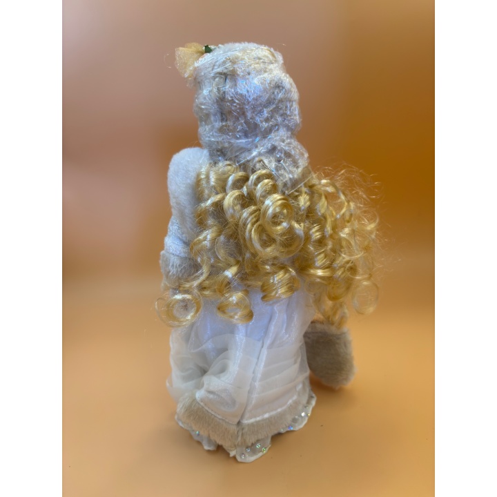 Poupée Ange Porcelaine Blonde Robe Blanche Décor Strass -