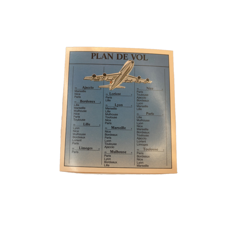 Plan de vol Voyage en France Ravensburger 1987