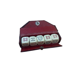 Jeu de Poker Dice - 5 Des Cartes Vintage - Etui Cuir - Jeu de
