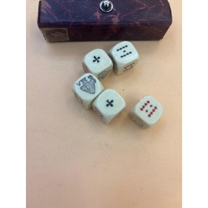 Jeu de Poker Dice - 5 Des Cartes Vintage - Etui Cuir - Jeu de