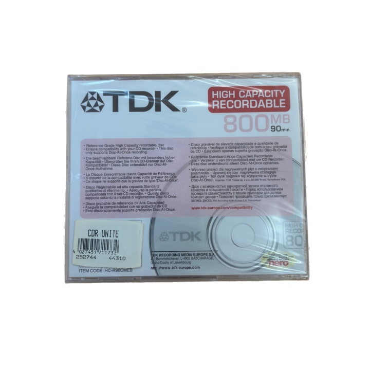 CD-R TDK 800MB - Disque enregistrable haute capacite 90min -