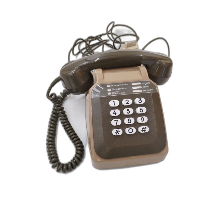 Téléphone Fixe à Touches PTT Socotel S63 Années 80 - Marron Vintage - 