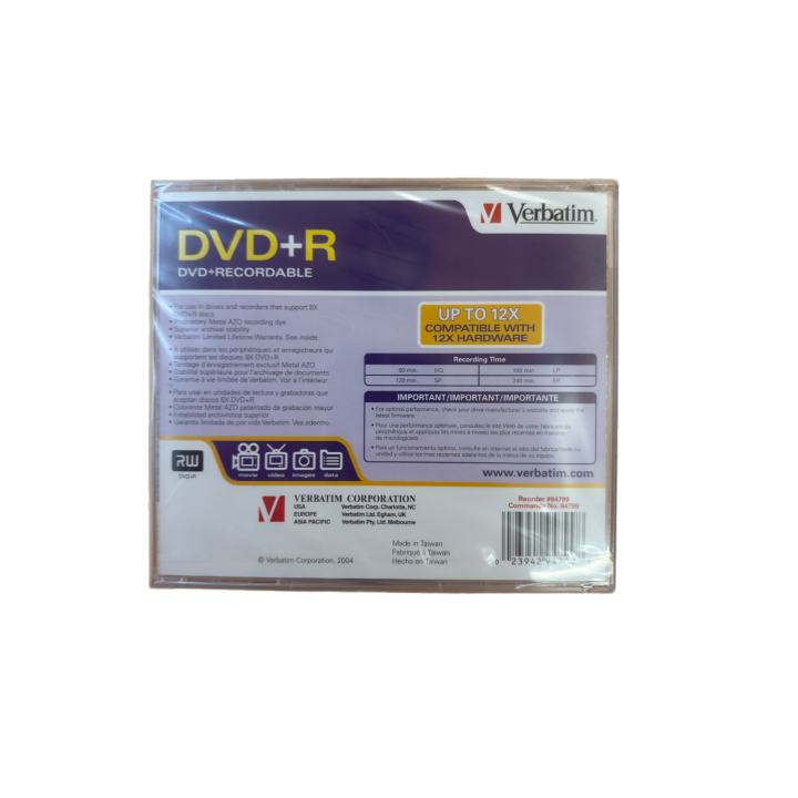 DVD+R Verbatim 4.7GB 8X Enregistrable - Support AZO