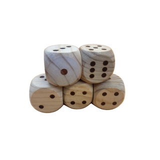 Lot 5 Gros Dés Bois 5,5 cm - Jeu Hasard Familial