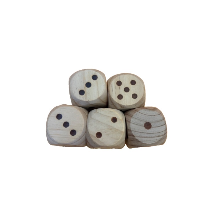 Lot 5 Gros Dés Bois 5,5 cm - Jeu Hasard Familial