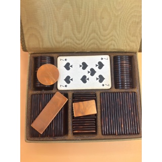 Coffret Poker Vintage - Jetons Bakélite & Cartes - Écrin Tissu