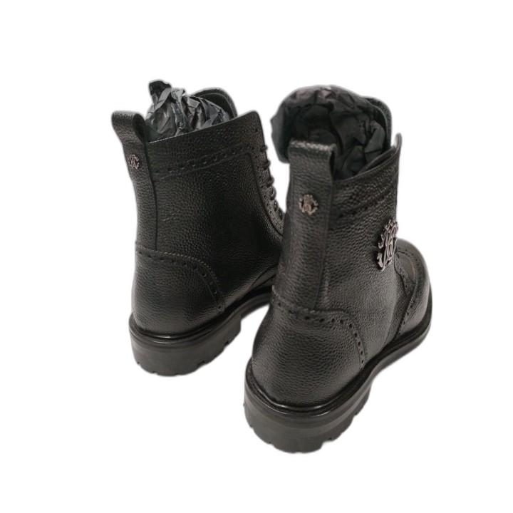 Boots Montantes Roberto Cavalli Homme Noir Cuir Grainé Lacets Brogue -