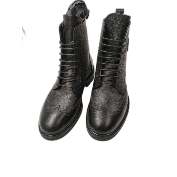 Boots Montantes Roberto Cavalli Homme Noir Cuir Grainé Lacets Brogue -