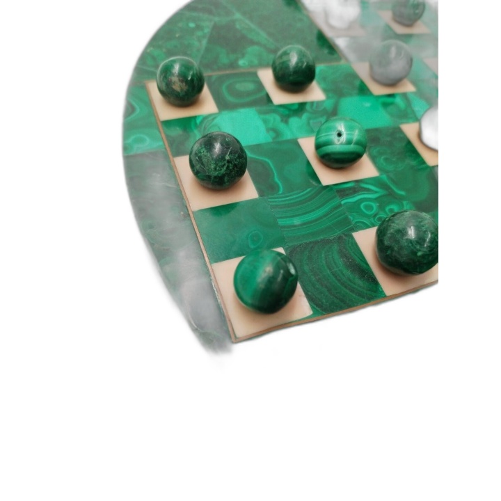 Solitaire Malachite Pierre Naturelle - Plateau Rond Luxe Billes Vertes