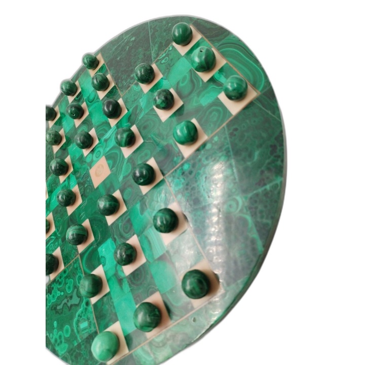 Solitaire Malachite Pierre Naturelle - Plateau Rond Luxe Billes Vertes