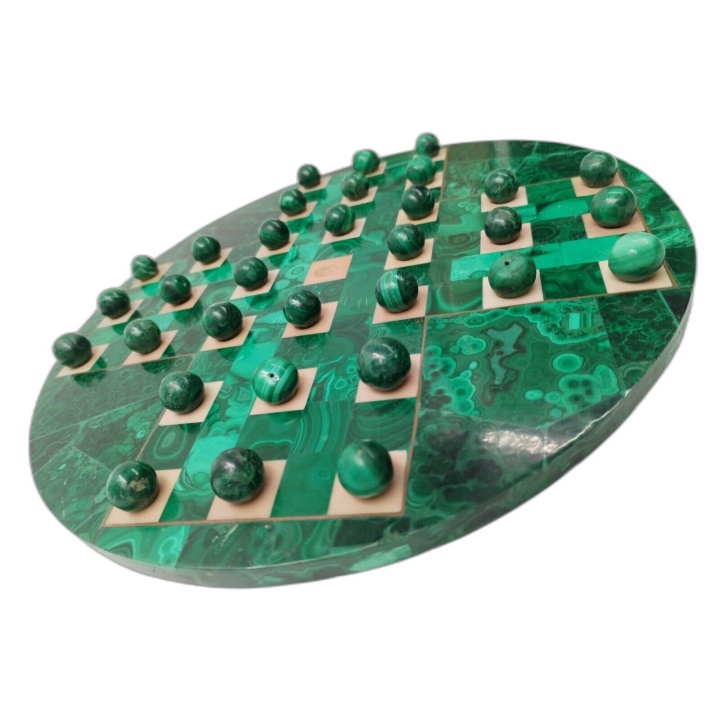 Solitaire Malachite Pierre Naturelle - Plateau Rond Luxe Billes Vertes