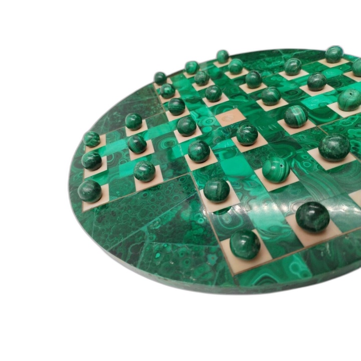 Solitaire Malachite Pierre Naturelle - Plateau Rond Luxe Billes Vertes