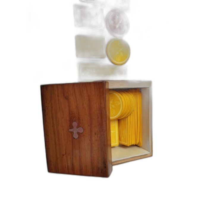 Coffret Jetons de Poker Anciens - Boîte Bois Marquetée 4 Tiroirs - Jet