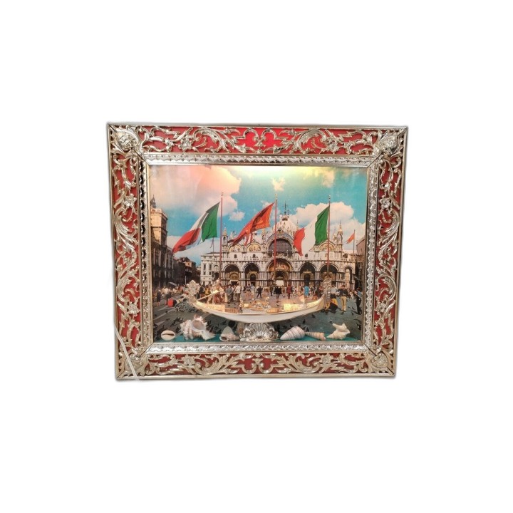 Tableau Lumineux Baroque Venise 3D Relief Gondole Coquillages - Cadre 