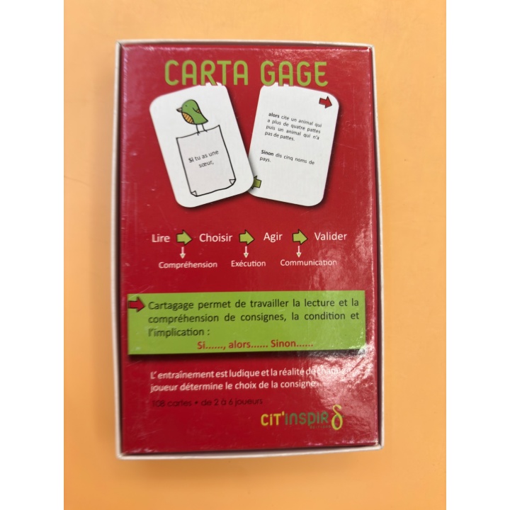Carta Gage - Cit'inspir - Jeu Lecture Compréhension 8 ans