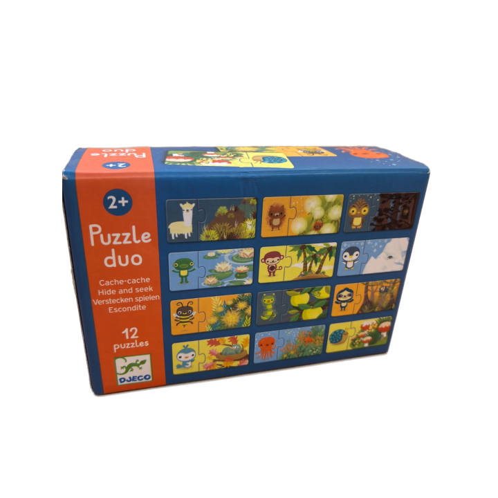 Puzzle Duo Cache-Cache - Djeco - 12 Puzzles 2 pièces dès 2 ans
