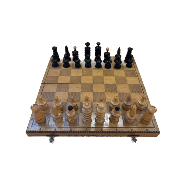 Jeu d'Échecs Bois Vintage - Plateau Pliable et Pièces Tournées