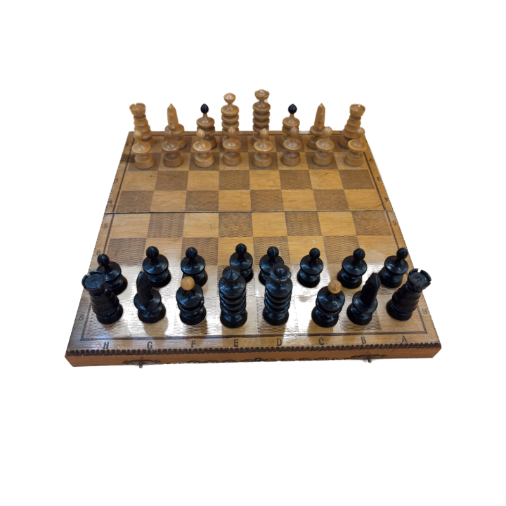 Jeu d'Échecs Bois Vintage - Plateau Pliable et Pièces Tournées