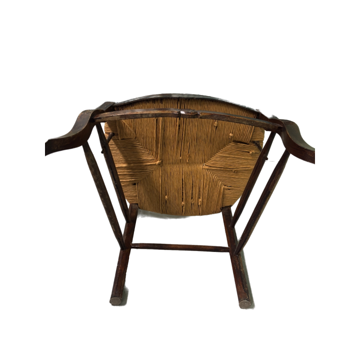 Fauteuil Ancien Bois Sculpté Motif Coquille Assise Osier