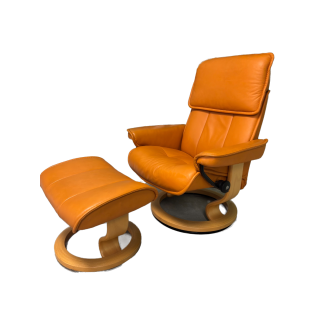 Fauteuil Stressless Admiral Ekornes + Ottoman Cuir Ocre
