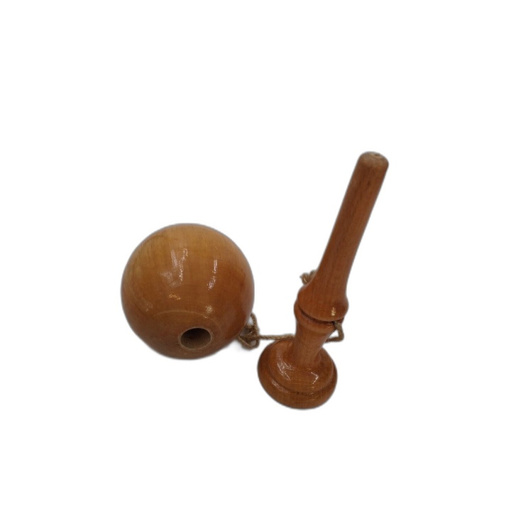 Bilboquet en Bois Tourné Vernis - Jeu d'Adresse Traditionnel Vintage -