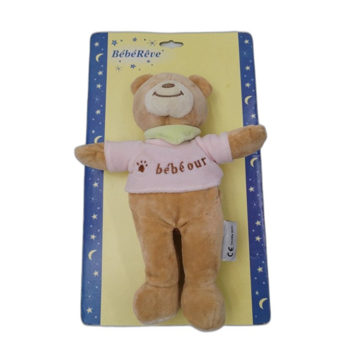 BébéRêve Peluche Doudou Bébé Ours Rose Hochet - 0+ Mois - Environ 20 c